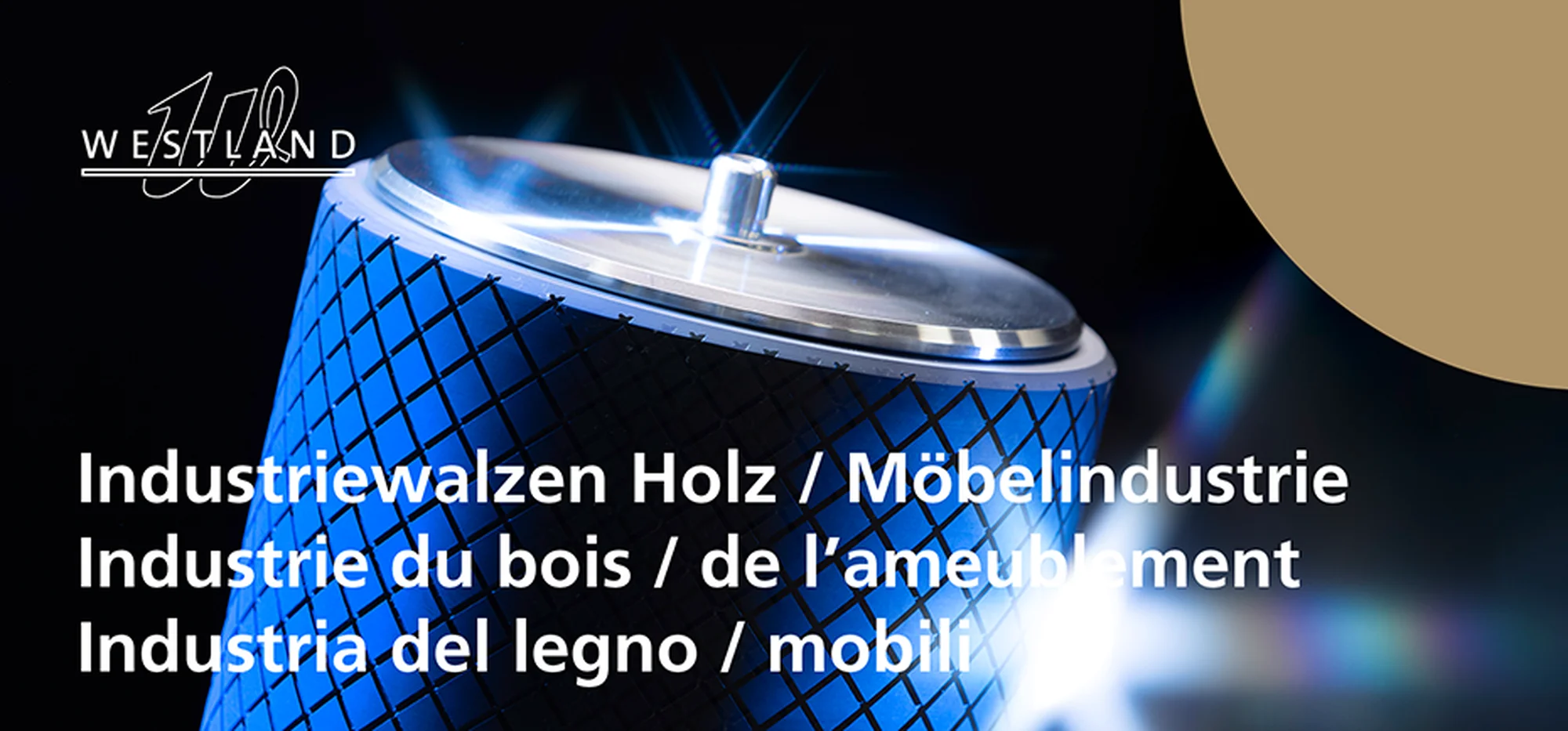 Rouleau industriel à motif bleu pour l’industrie du bois et de l’ameublement, sur fond sombre